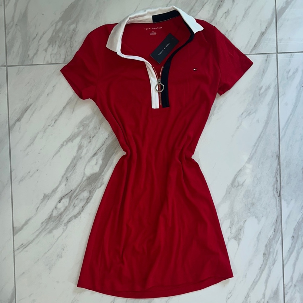 Tommy Hilfiger Red Sheath Polo Dress Casual Short Sleeve